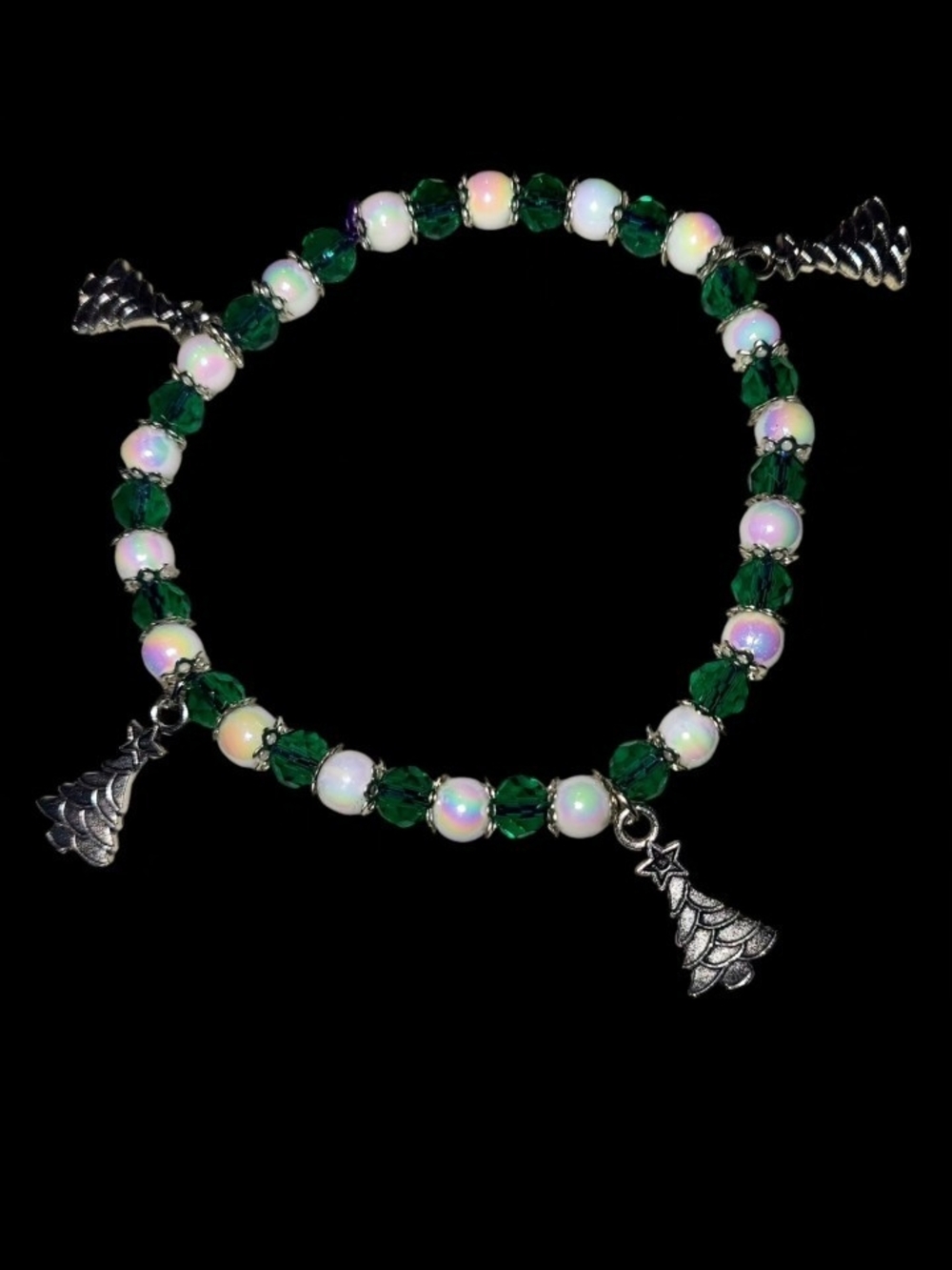 Holiday Charm Bracelet with Green and Opal Beads